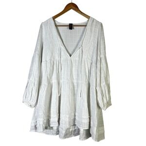 MinkPink Tiered Textured Long Sleeve Mini Dress White Size L